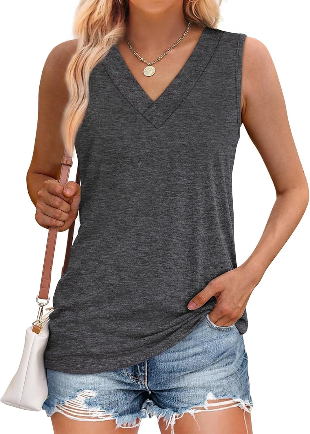 Women's Summer Loose V Neck Sleeveless Basic Tank Tops