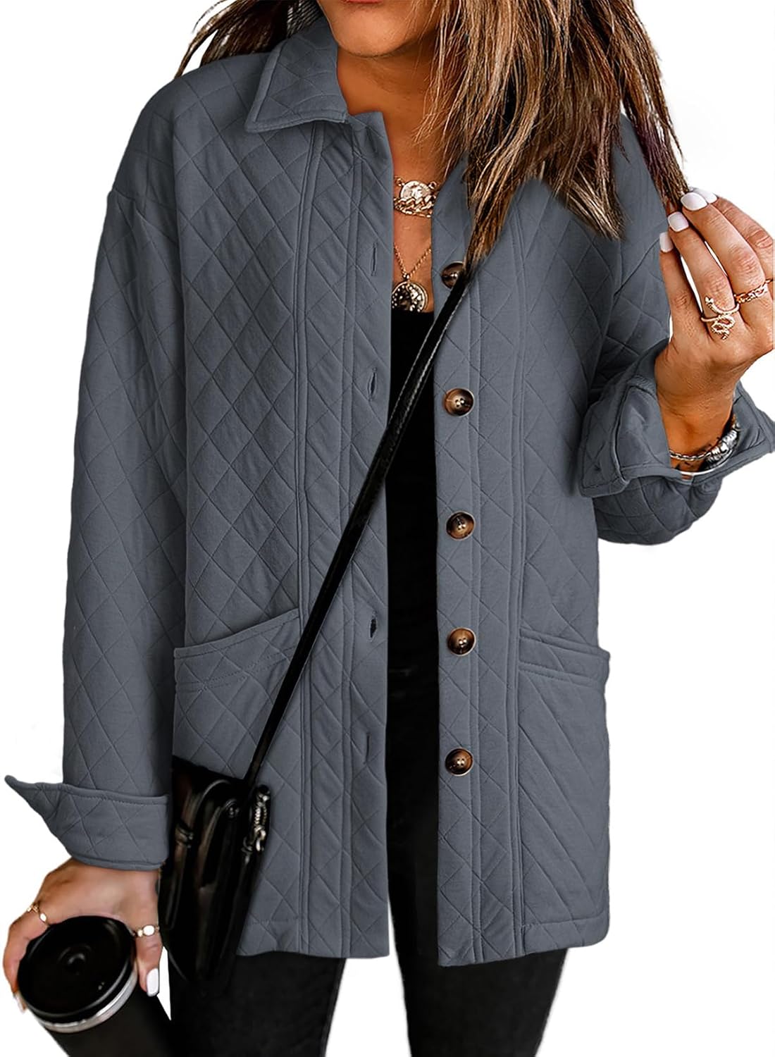 Women'sCasual Button Down Long Sleeve Quilted Jackets