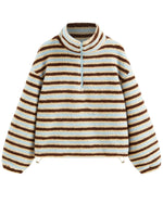 Women's Cozy Striped Fleece Half-Zip Sweater