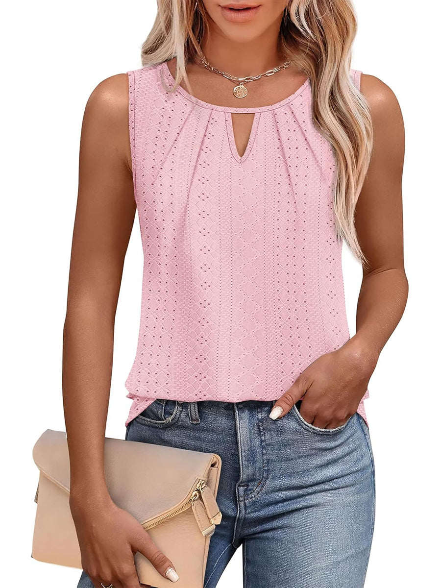 Women's Summer Keyhole Neck Pleated Tank Tops