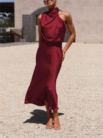 Mock Neck Keyhole Elastic High Waist Maxi Dress