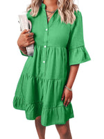 Women??s Casual V Neck Ruffle Short Sleeve Summer Dress