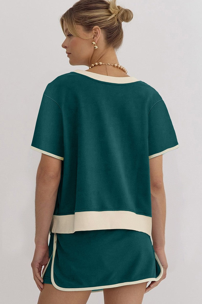 Hot Sale - Summer Colorblock T-Shirt and Skort 2Pcs Set