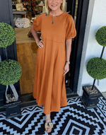 Women's Solid Puff Sleeve Long Dress With Pockets
