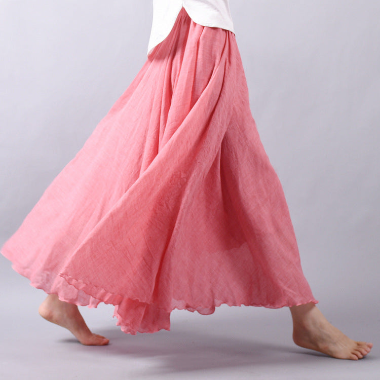 SOLID COLOR NATIONAL STYLE COTTON LINEN SKIRT