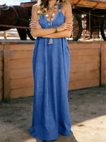 Women's Oversized Retro Denim Maxi Dress