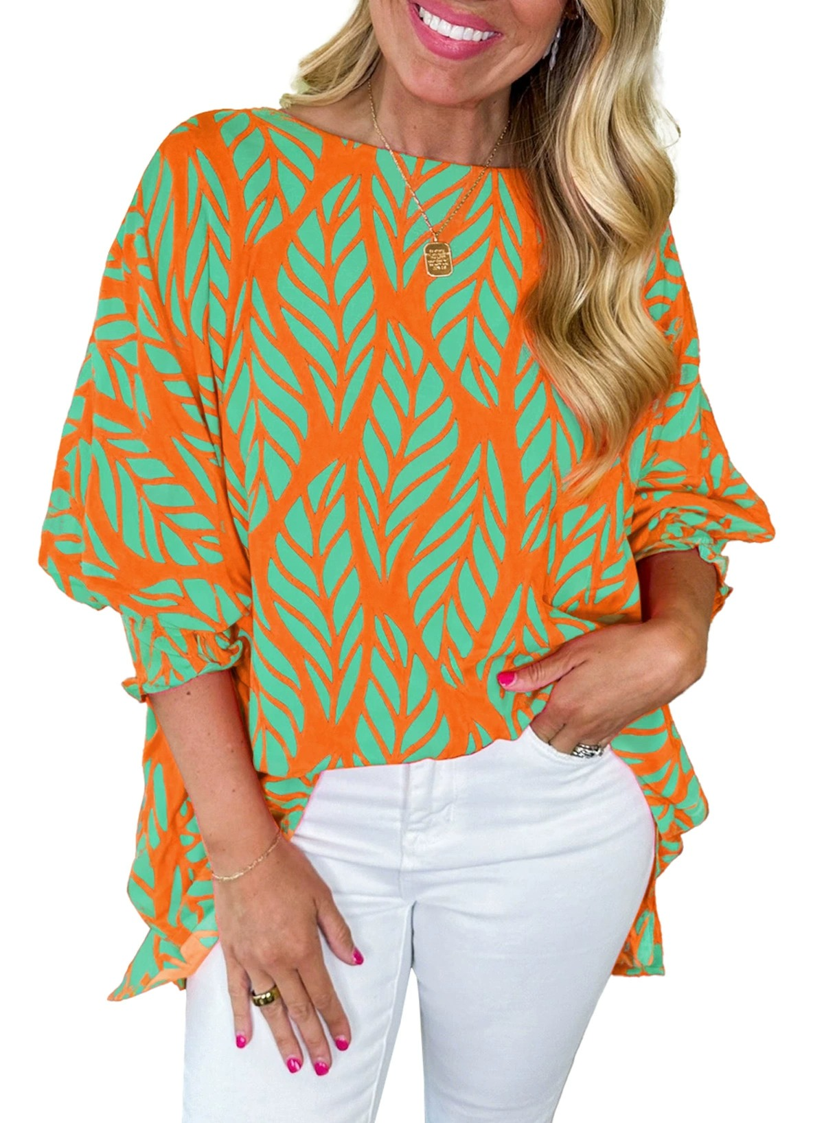 Women's Oversized Printed Flowy Blouse