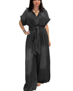 Women's Tie-Waist Wide-Leg Denim Jumpsuit