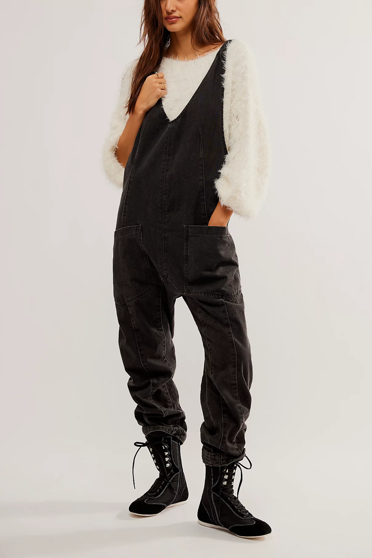 Women's Denim Sleeveless Loose Jumpsuit with Pockets