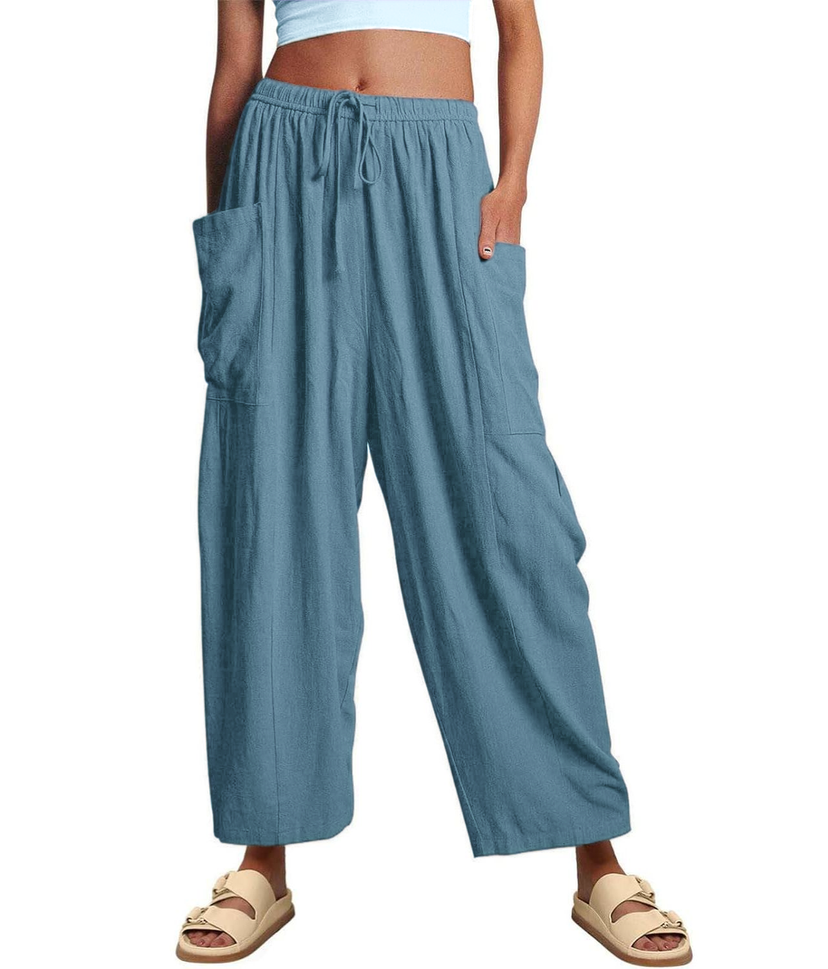 Women??s Casual Linen Blend Palazzo Pants