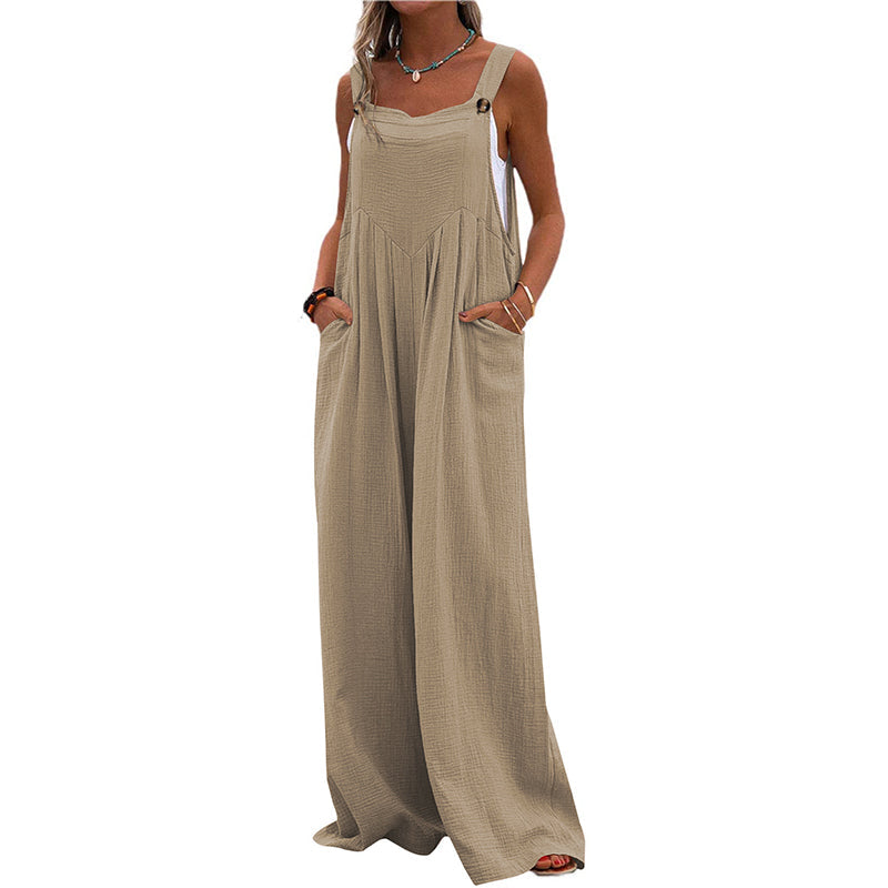 Pocketed Cotton And Linen Breathable Wide Leg Pants