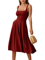 Casual Square Neck Sleeveless Beach Midi Dress