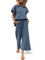 Women's Short Sleeve Tops and Cropped Wide Leg Pants Sweatsuit