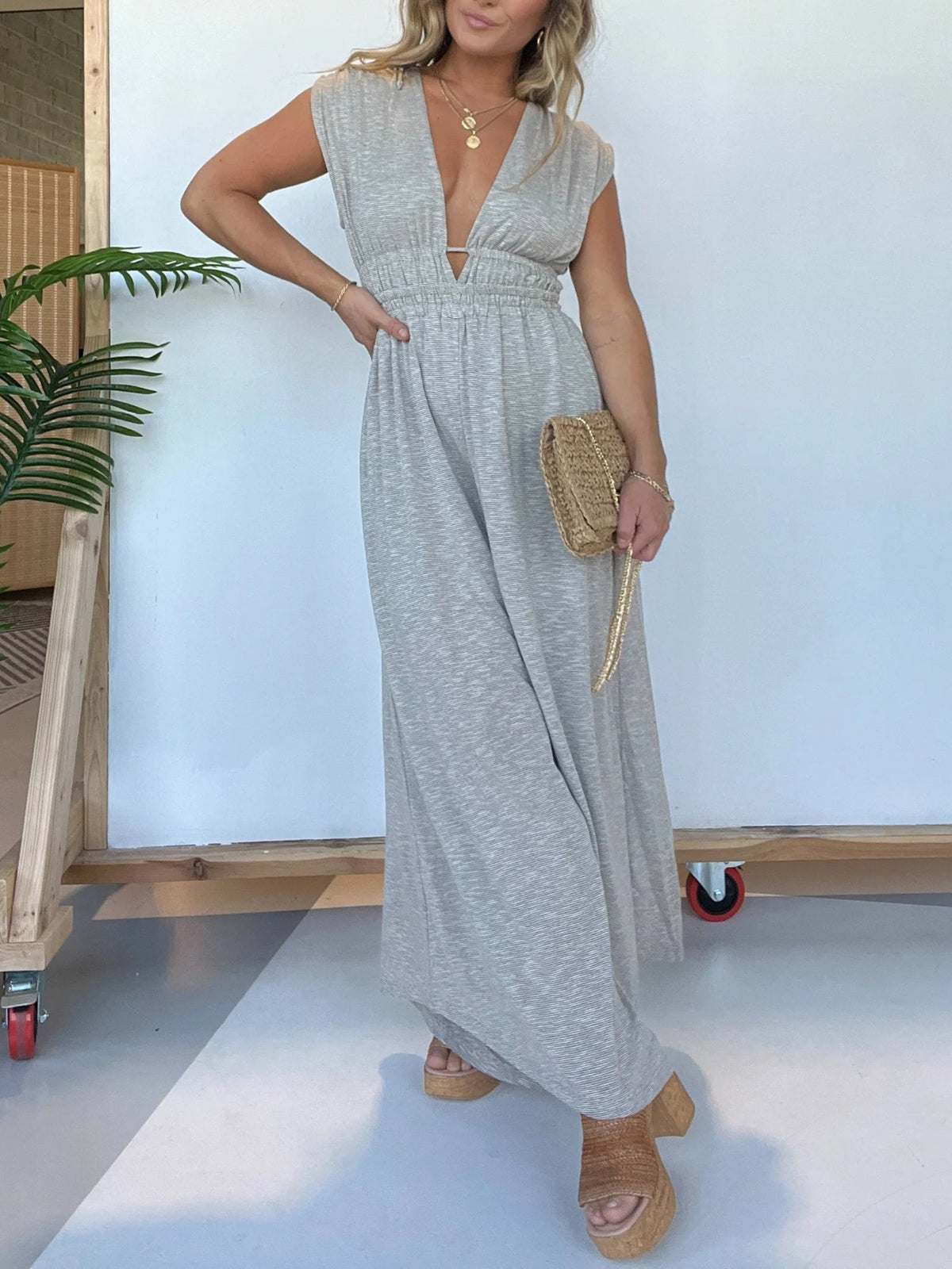 Deep V Hi Lo Hem Jumpsuit