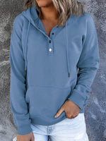 Solid Button Front Hoodie with Pocket