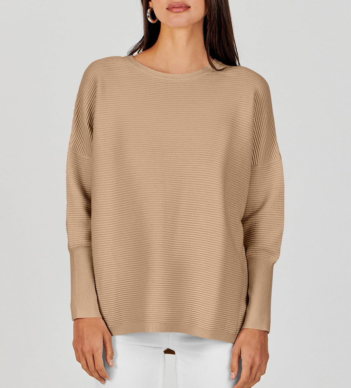 Women's Long Batwing Sleeve Ribbed Knit Sweater