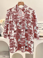 Women's V-neck Ruffle Collar Printed Shirts