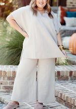 New Textured V Neck Top and Pants Casual Set