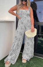 Wide Straps Floral Halter Jumpsuit
