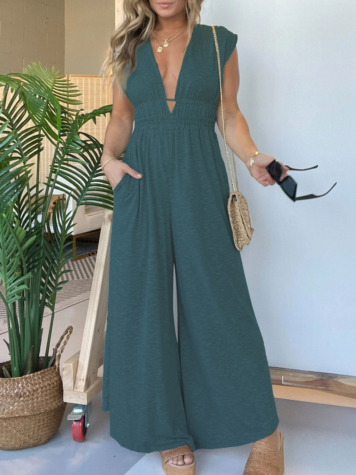 Deep V Hi Lo Hem Jumpsuit