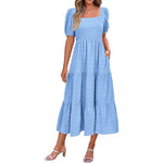 Puff Sleeve Smocked FlowyMidi Dress