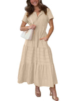 Women's V neck Ruched Spring/Summer Maxi Dress