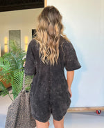 Women's Casual Mineral Washed Tee Romper with Pockets