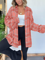 Women's Plaid Button Down Shirt with Elbow Patch Detailing