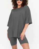 Women's Oversized Solid Biker Short Set