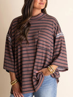 Women's Oversized High Neck Urban Ribbed Striped Top