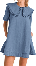 Women's Casual Ruffle Lapel Babydoll Denim Dress