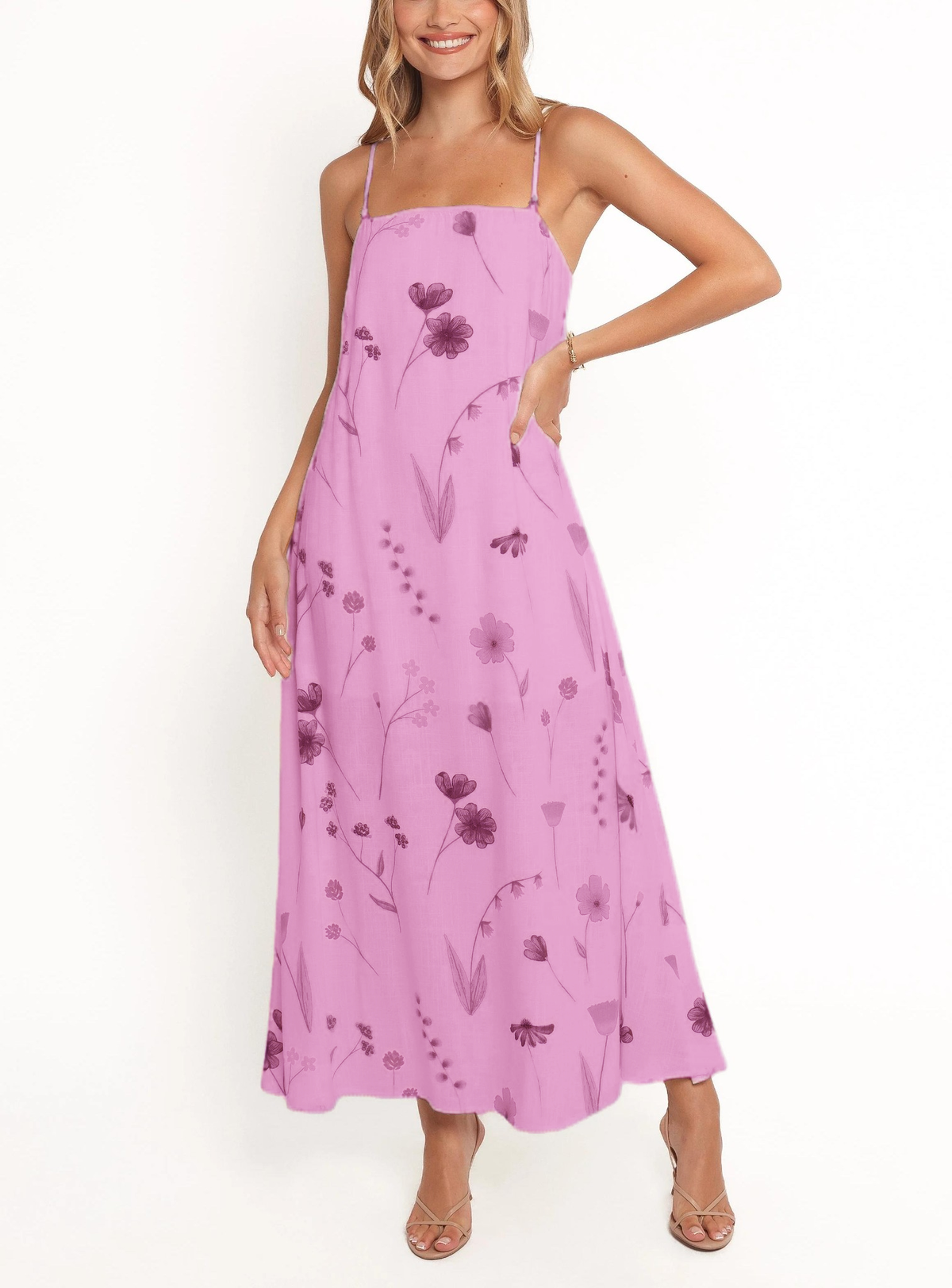 Women's Summer Spaghetti Strap Floral Print Maxi Dress