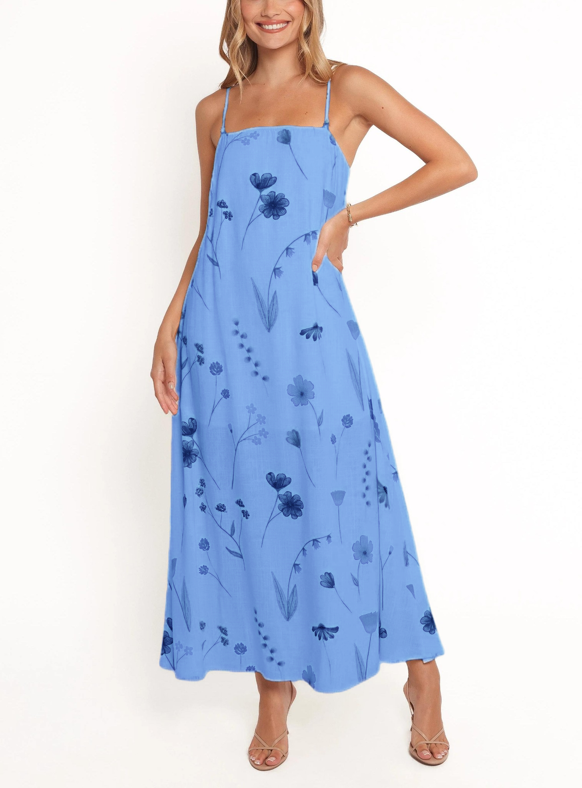 Women's Summer Spaghetti Strap Floral Print Maxi Dress