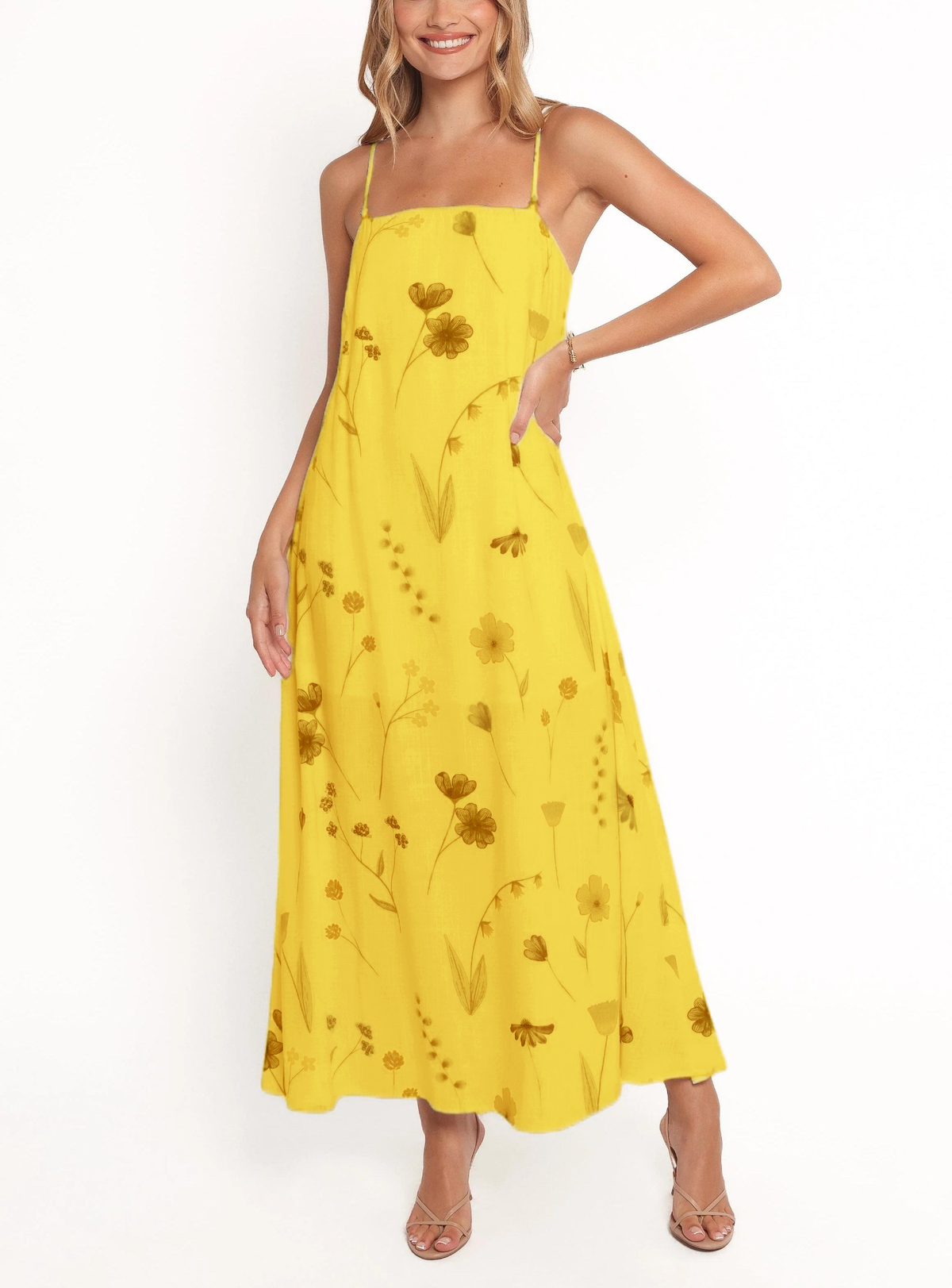 Women's Summer Spaghetti Strap Floral Print Maxi Dress