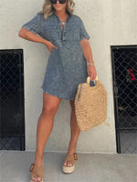 Women's Washed Short Sleeve Shirt Short Skirt