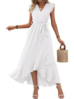 Women's Ruffle Cap Sleeve Swiss Dot Boho Maxi Dress