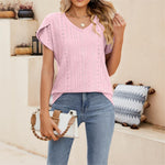 Solid color V-neck tile sleeve short-sleeved T-shirt