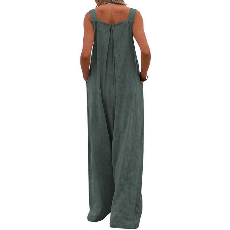 Pocketed Cotton And Linen Breathable Wide Leg Pants