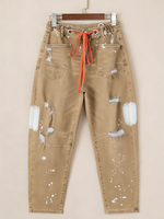 Casual Women's Distressed Drawstring Jeans