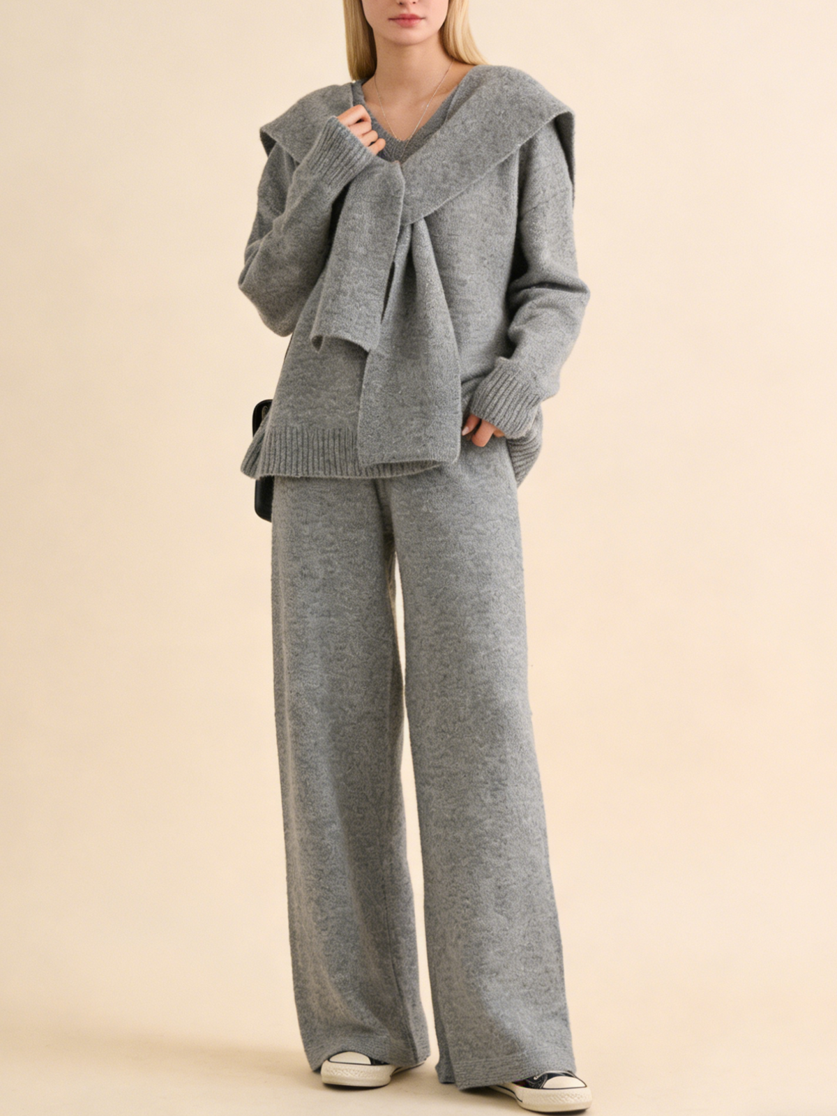 Women's Sweater with Attached Scarf Two-Piece Set