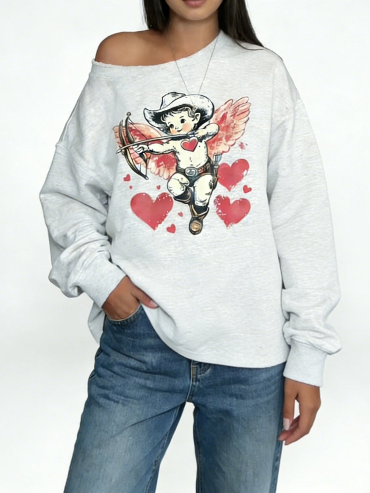 Women's Valentine's Day Cupid Cold Shoulder Sweatshirt
