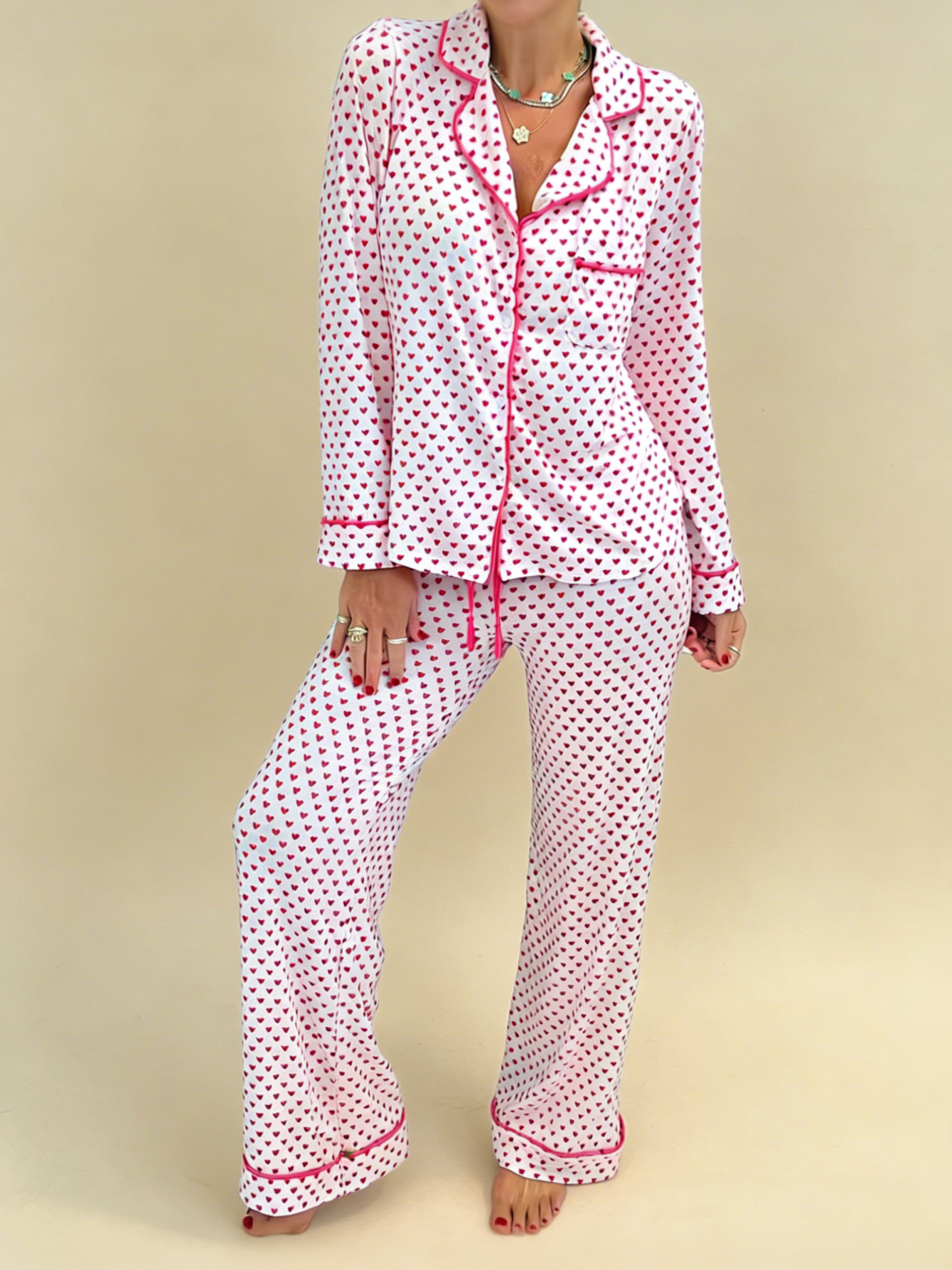 Women's Valentine's Day Heart-Patterned Pajama Set