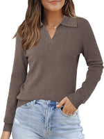 Women's Polo Neck Ribbed Knit Sweater