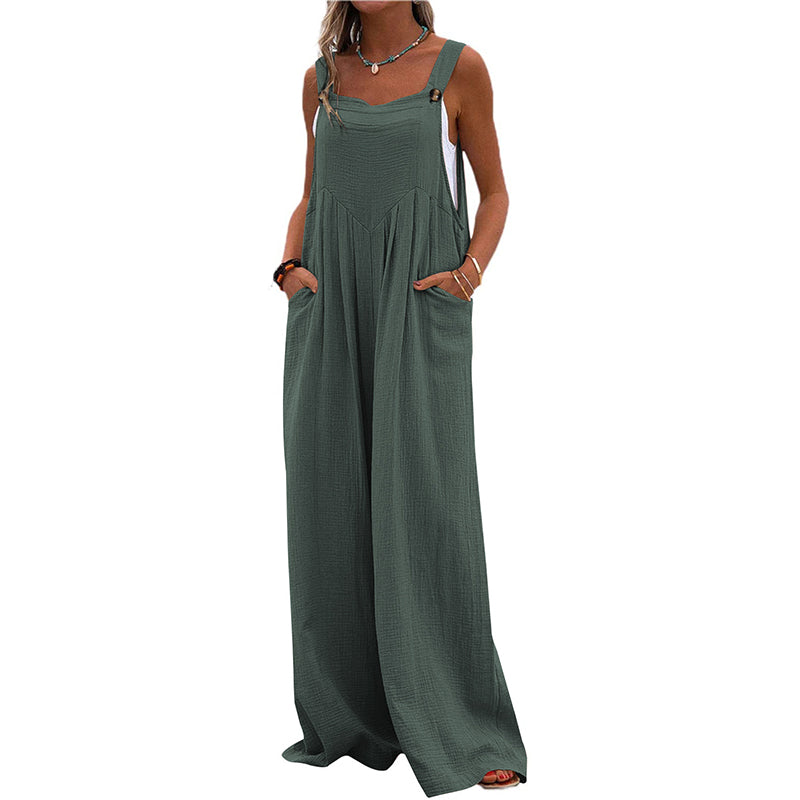 Pocketed Cotton And Linen Breathable Wide Leg Pants