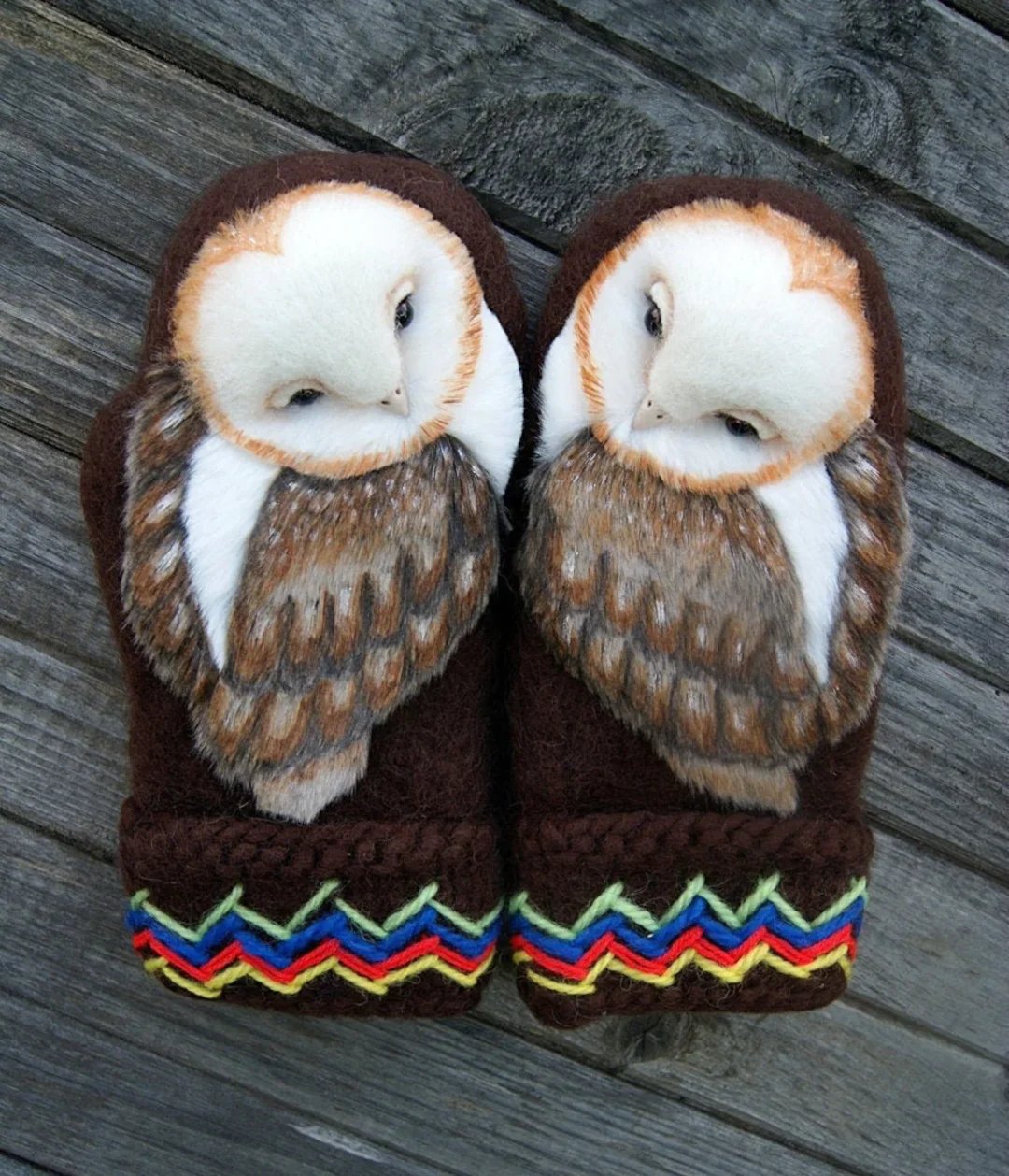 Hand Knitted Wool Nordic Mittens With Owls