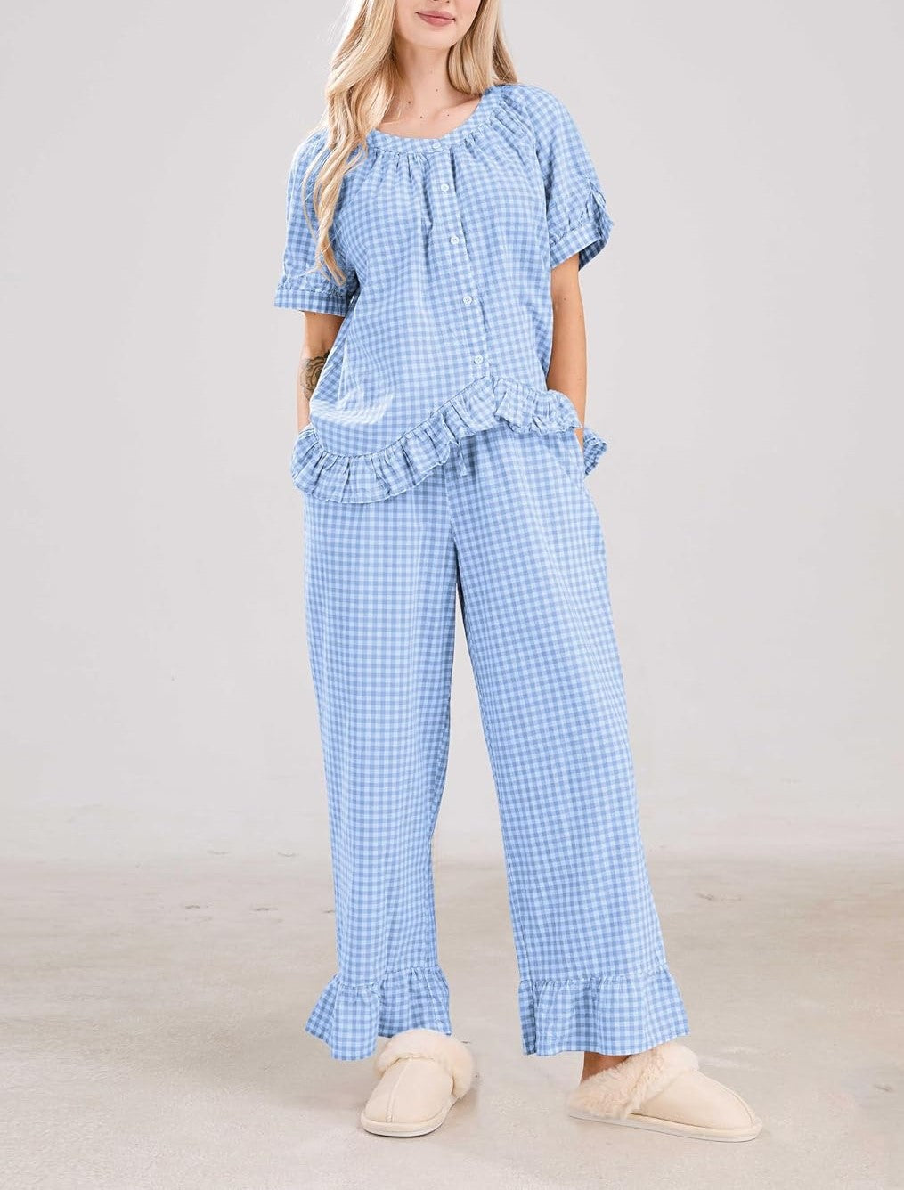 Women's2 Piece Gingham Pajama Set