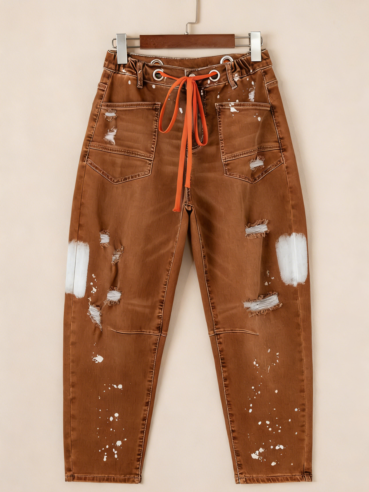 Casual Women's Distressed Drawstring Jeans