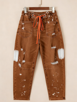 Casual Women's Distressed Drawstring Jeans