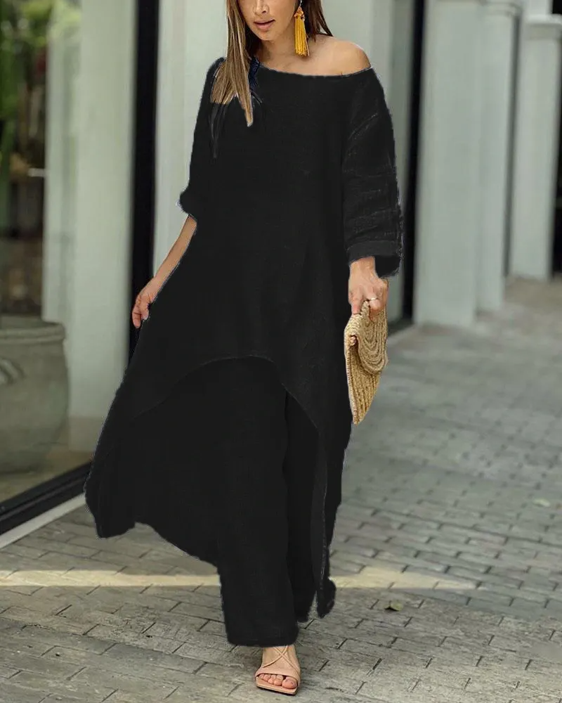Solid Color Casual Two Piece Suit