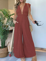 Deep V Sleeveless High Waist Jumpsuit